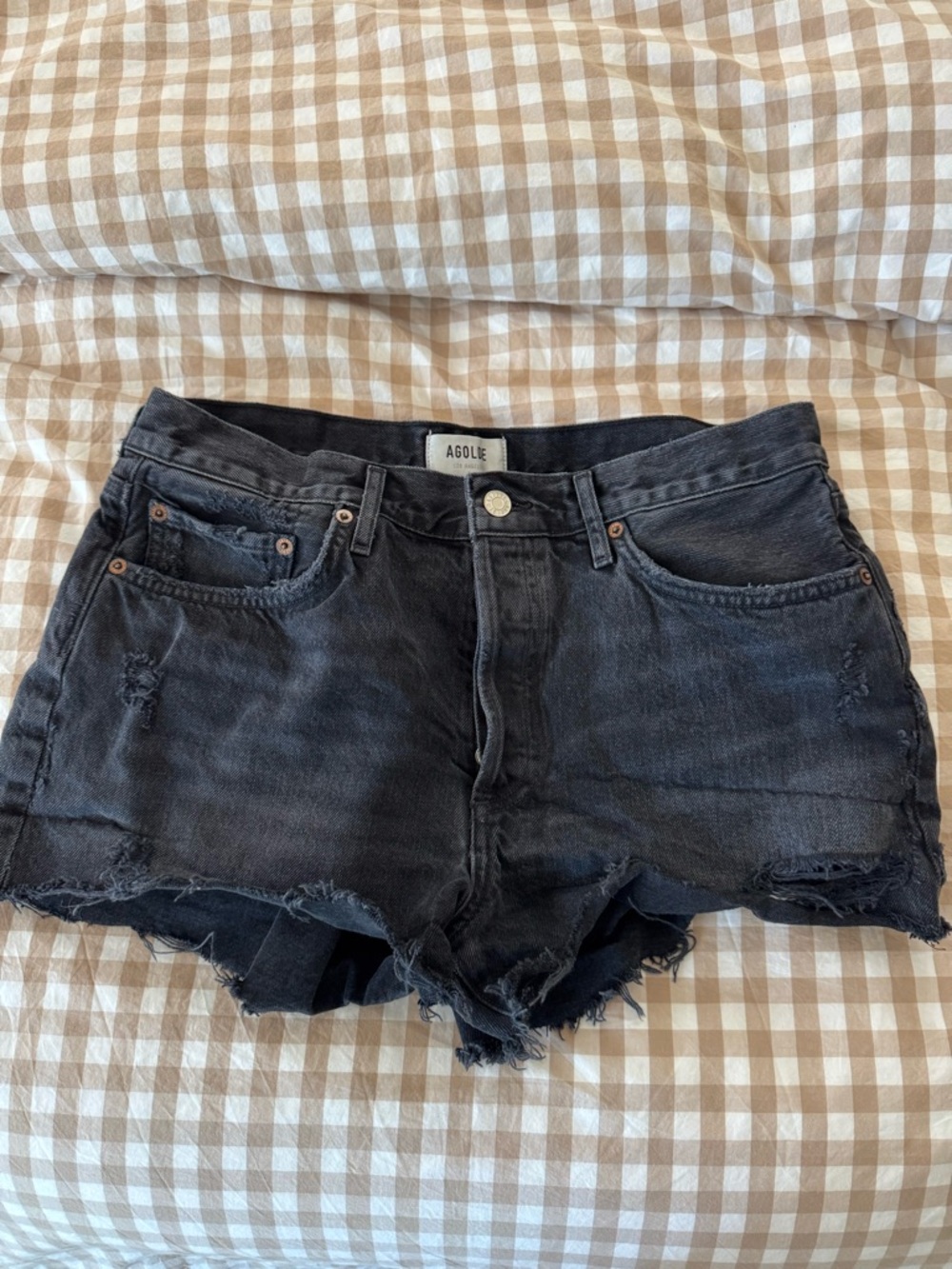 Agolde Black Distressed High-Rise Jean Shorts
